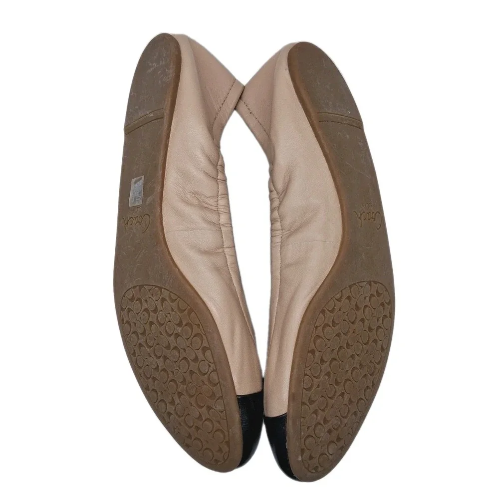 Coach DEMI Foldable Ballet Slip On Flats Size 11B Beige Black Gold Tone Bow - Picture 6 of 11
